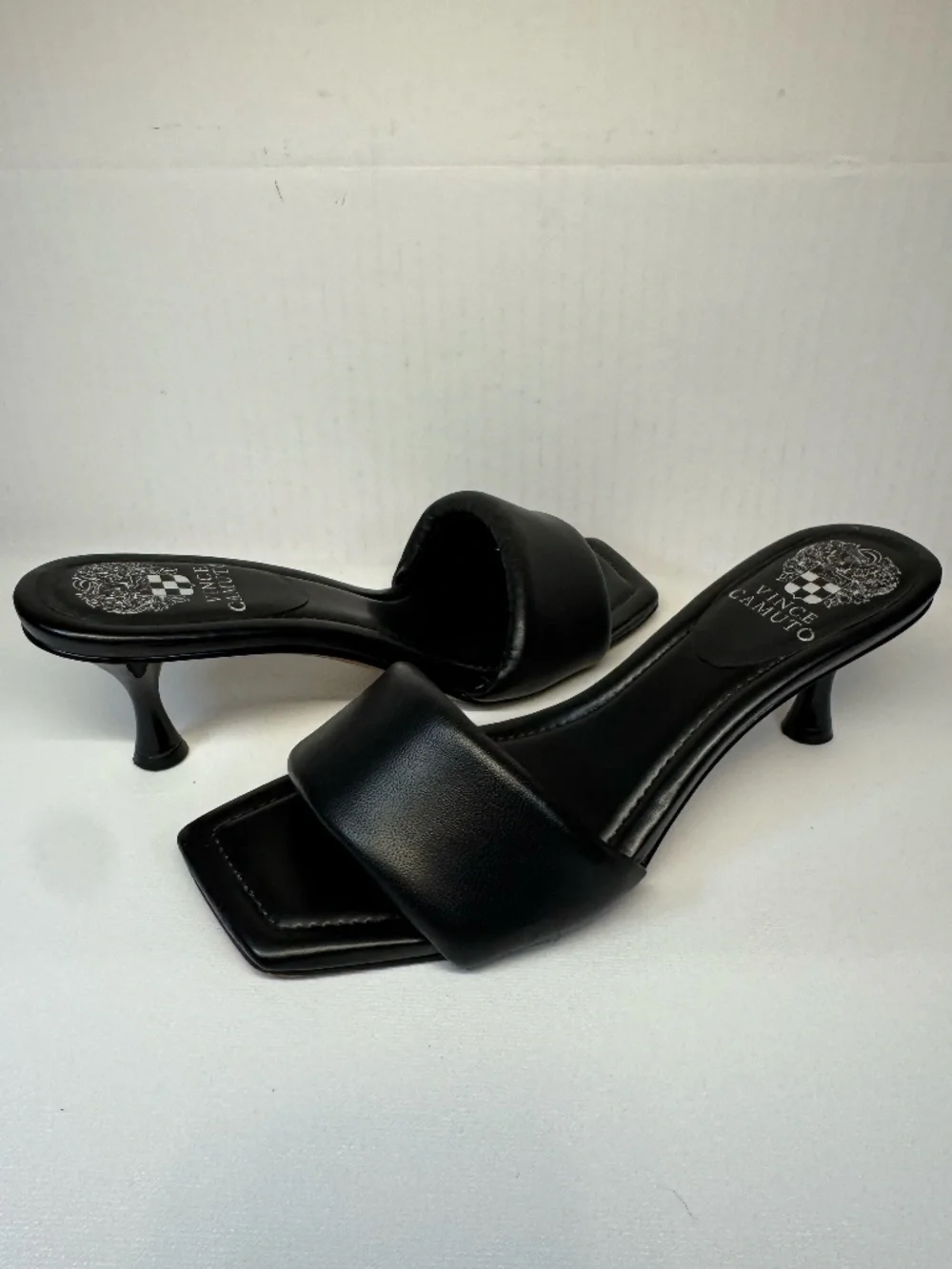 Vince Camuto Black Square Toe Kitten Heel Slide Sandals 7M